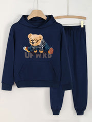 2pcs Dance Bear Graphic Hoodies And Jogger Pants Set For Girls