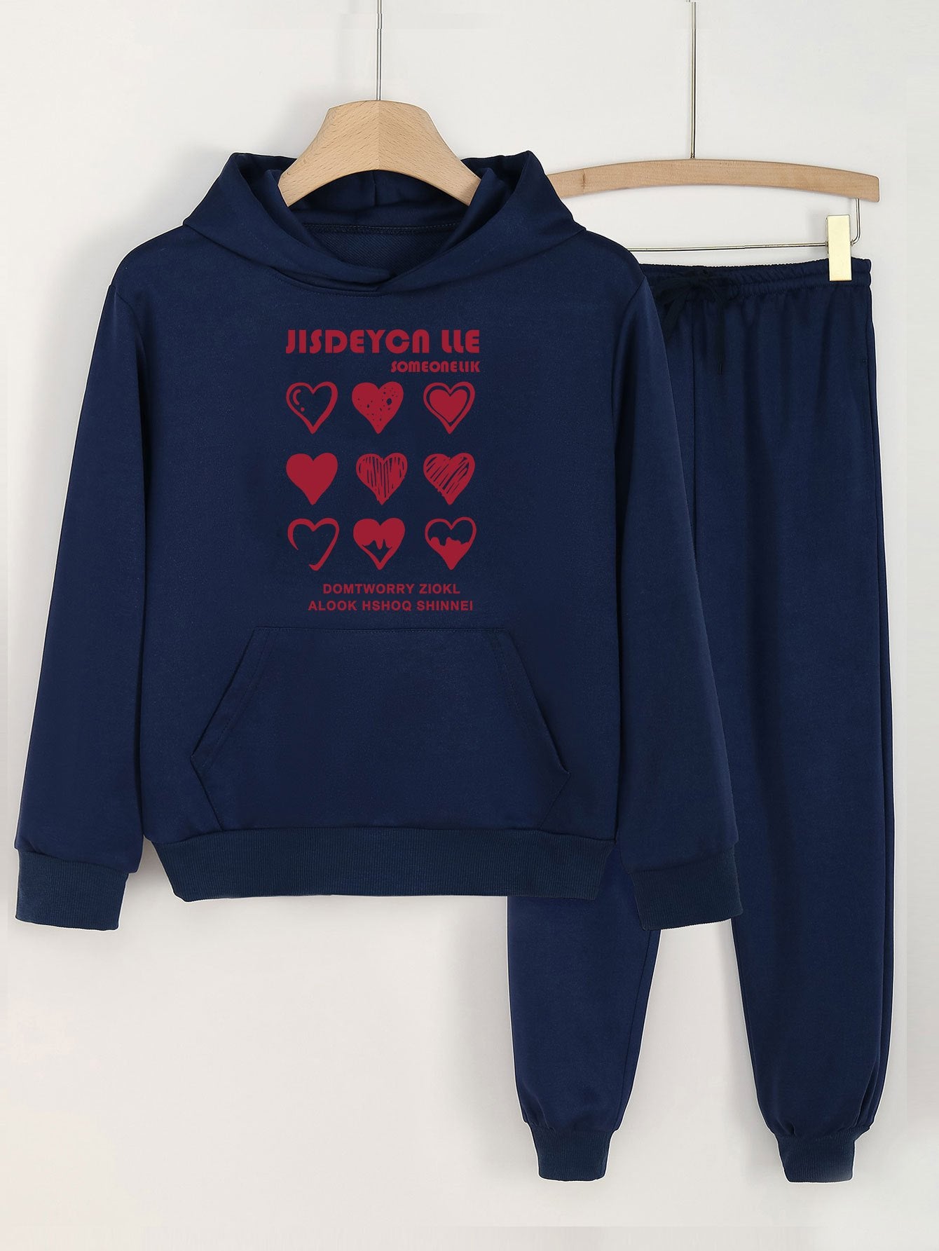 Heart Painting Hoodie & Jogger Pants Set for Girls