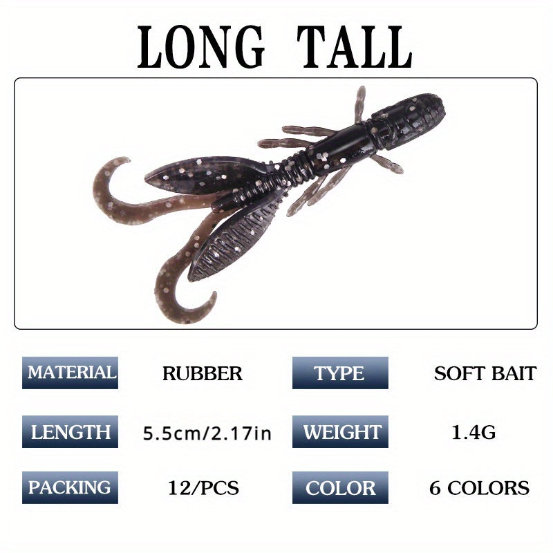 12pcs Bionic Shrimp Lure Soft Worm Fishing Tackle
