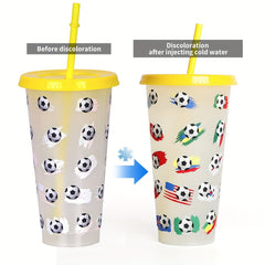 24oz Temperature Sensitive Straw Cup Football Design