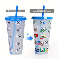 24oz Temperature Sensitive Straw Cup Football Design