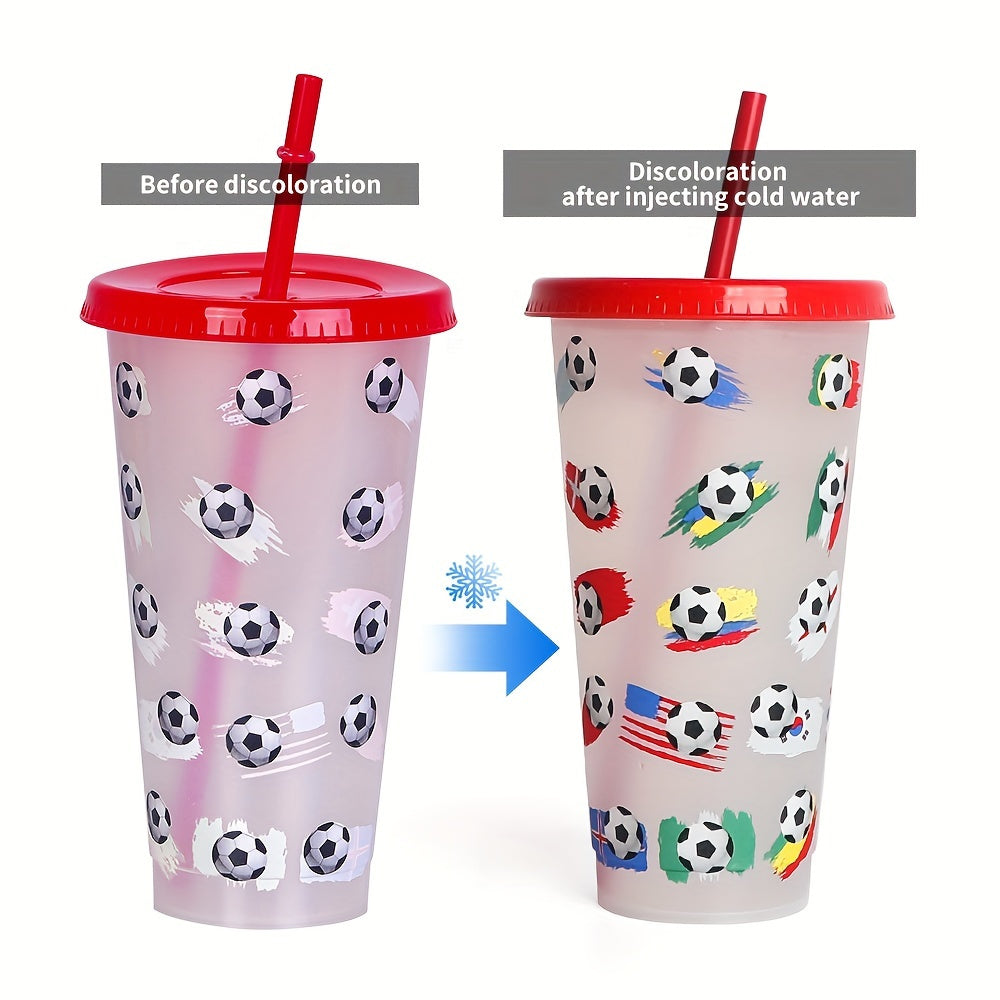 24oz Temperature Sensitive Straw Cup Football Design