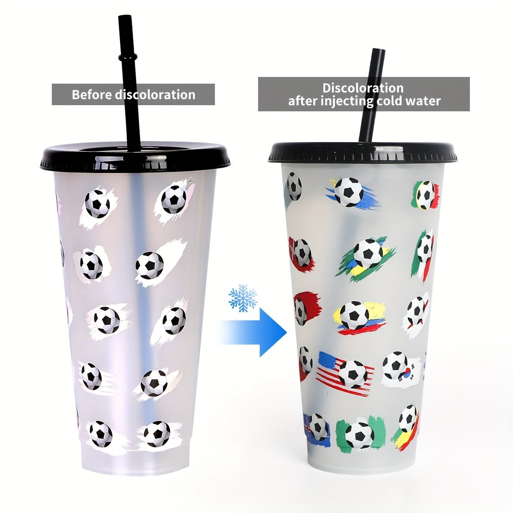 24oz Temperature Sensitive Straw Cup Football Design