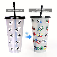 24oz Temperature Sensitive Straw Cup Football Design