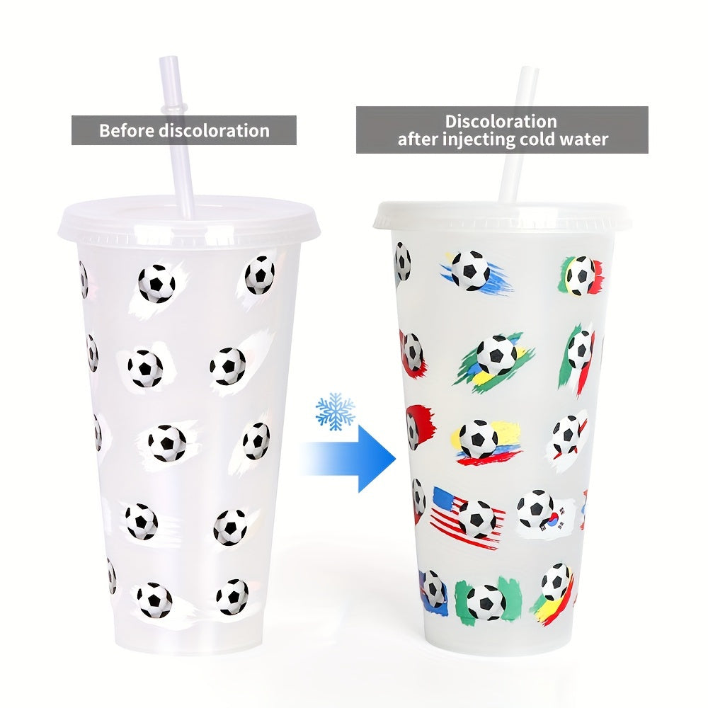 24oz Temperature Sensitive Straw Cup Football Design