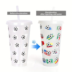 24oz Temperature Sensitive Straw Cup Football Design