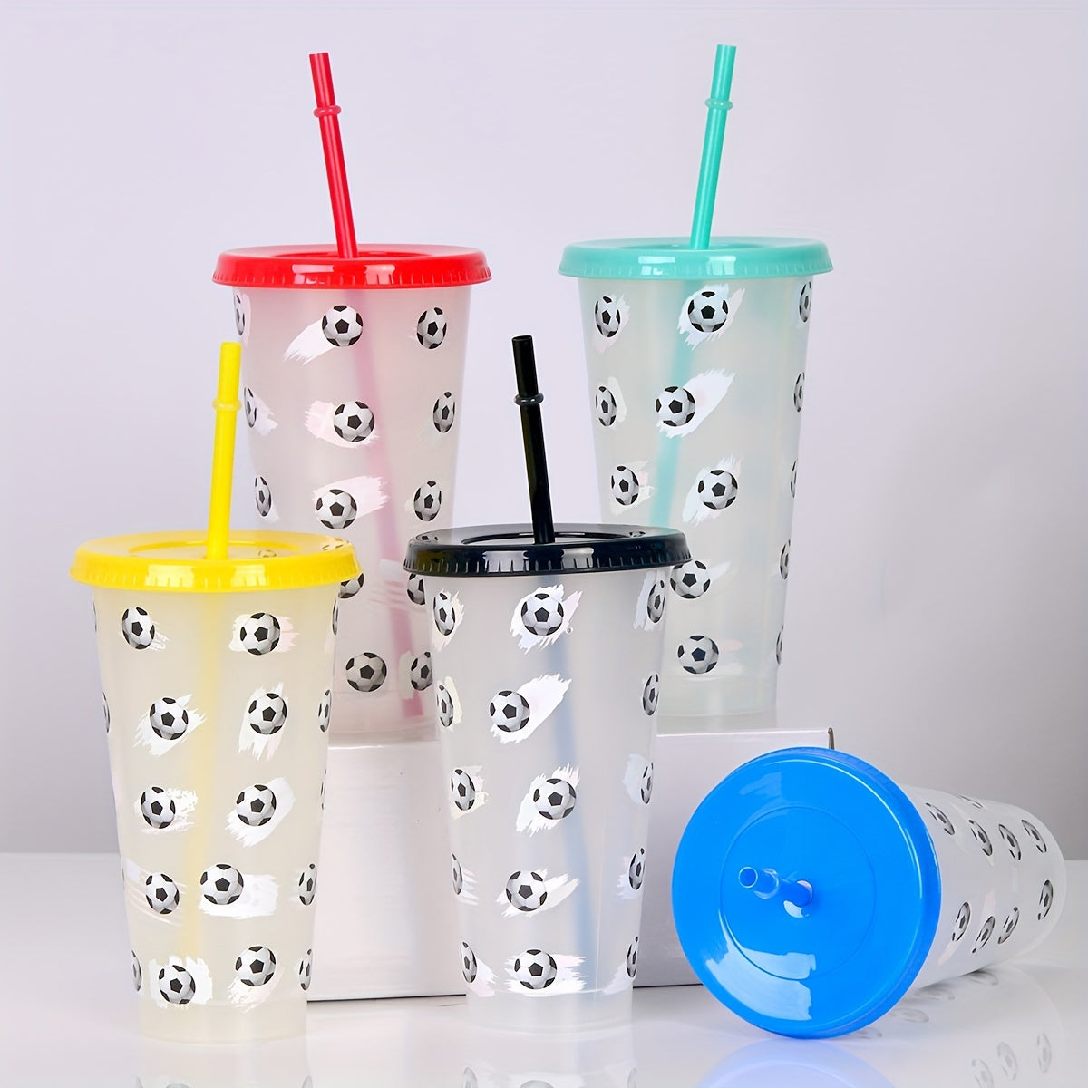 24oz Temperature Sensitive Straw Cup Football Design