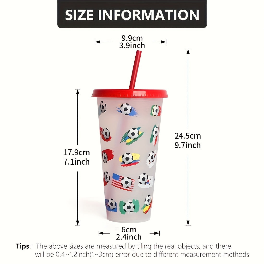 24oz Temperature Sensitive Straw Cup Football Design