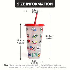 24oz Temperature Sensitive Straw Cup Football Design