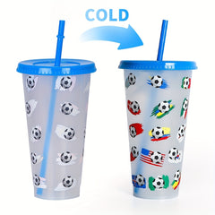 24oz Temperature Sensitive Straw Cup Football Design