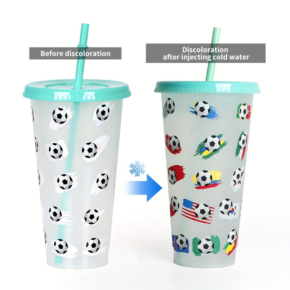 24oz Temperature Sensitive Straw Cup Football Design