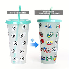24oz Temperature Sensitive Straw Cup Football Design