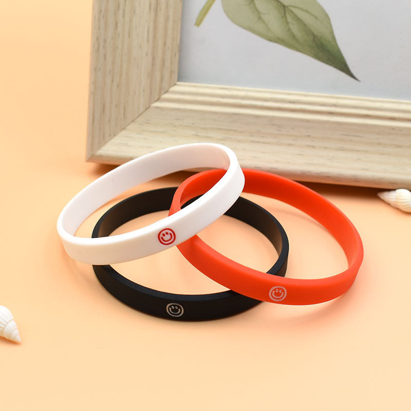 6 Pcs Smiling Face Silicone Bracelet Colored Rubber Band Wrist Band