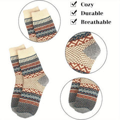 5 Pairs Wool Socks Winter Warm Cozy Soft Crew Socks Men Women Christmas Gift