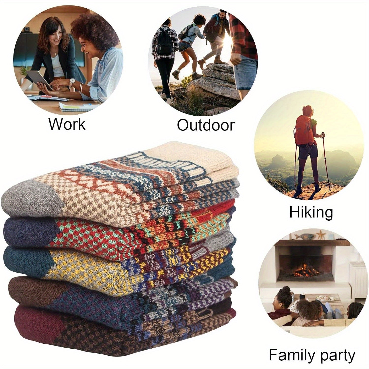 5 Pairs Wool Socks Winter Warm Cozy Soft Crew Socks Men Women Christmas Gift
