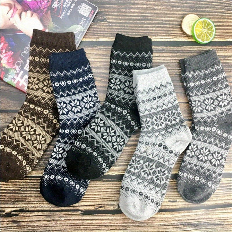 5 Pairs Wool Socks Winter Warm Cozy Soft Crew Socks Men Women Christmas Gift