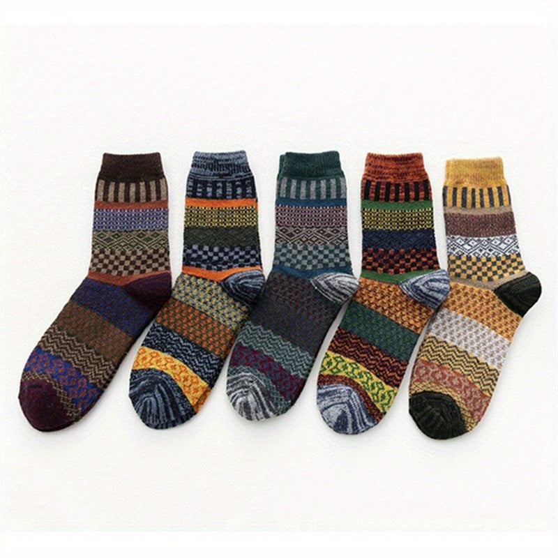 5 Pairs Wool Socks Winter Warm Cozy Soft Crew Socks Men Women Christmas Gift