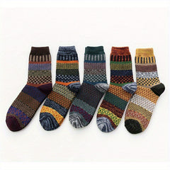 5 Pairs Wool Socks Winter Warm Cozy Soft Crew Socks Men Women Christmas Gift