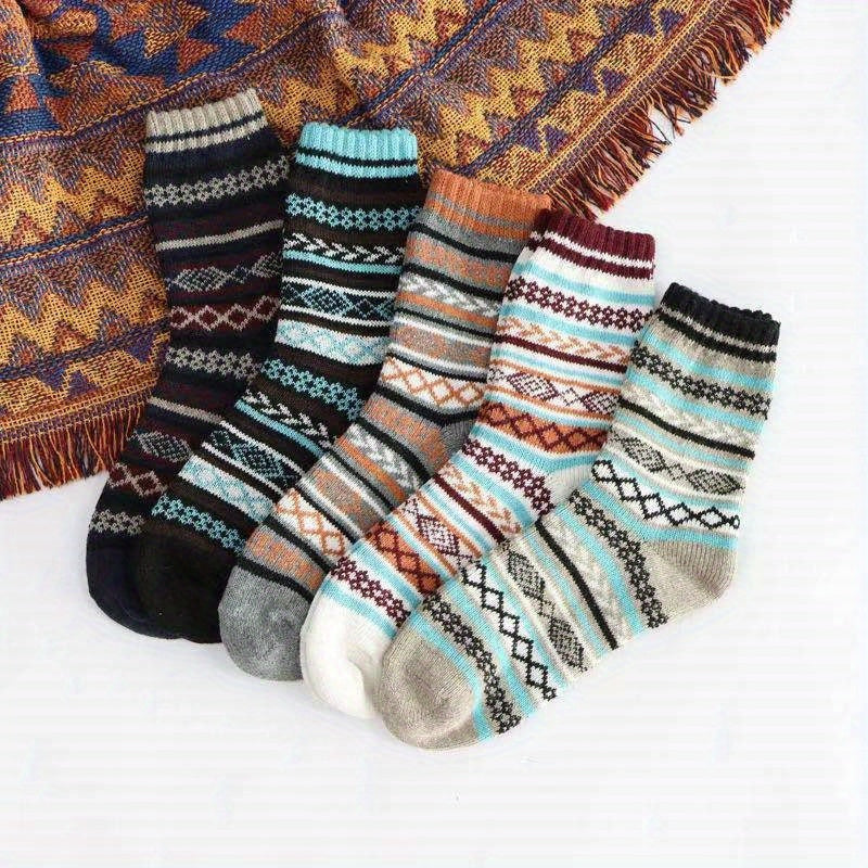 5 Pairs Wool Socks Winter Warm Cozy Soft Crew Socks Men Women Christmas Gift