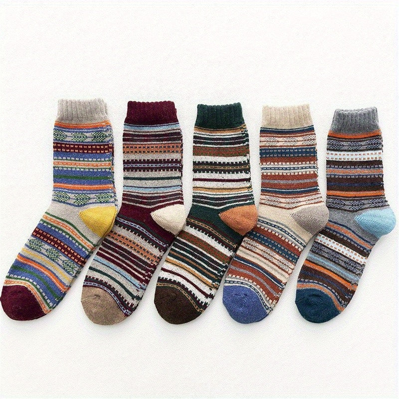 5 Pairs Wool Socks Winter Warm Cozy Soft Crew Socks Men Women Christmas Gift