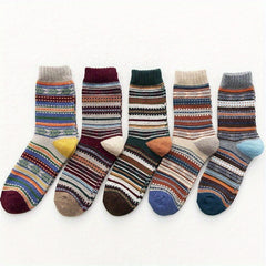 5 Pairs Wool Socks Winter Warm Cozy Soft Crew Socks Men Women Christmas Gift