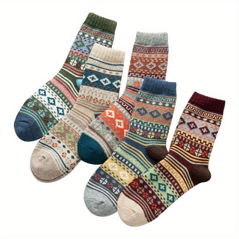 5 Pairs Wool Socks Winter Warm Cozy Soft Crew Socks Men Women Christmas Gift