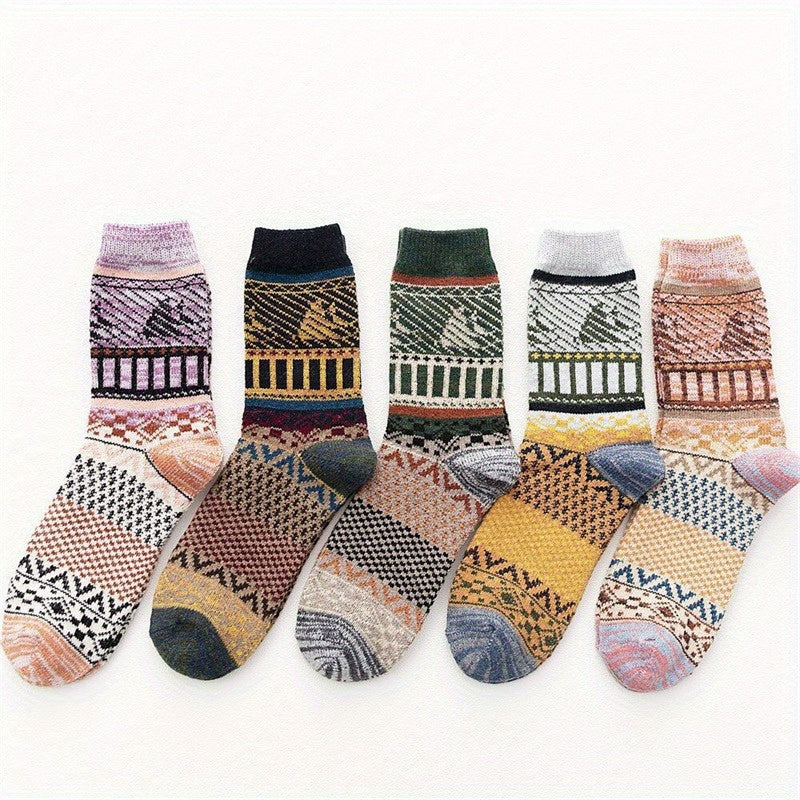5 Pairs Wool Socks Winter Warm Cozy Soft Crew Socks Men Women Christmas Gift