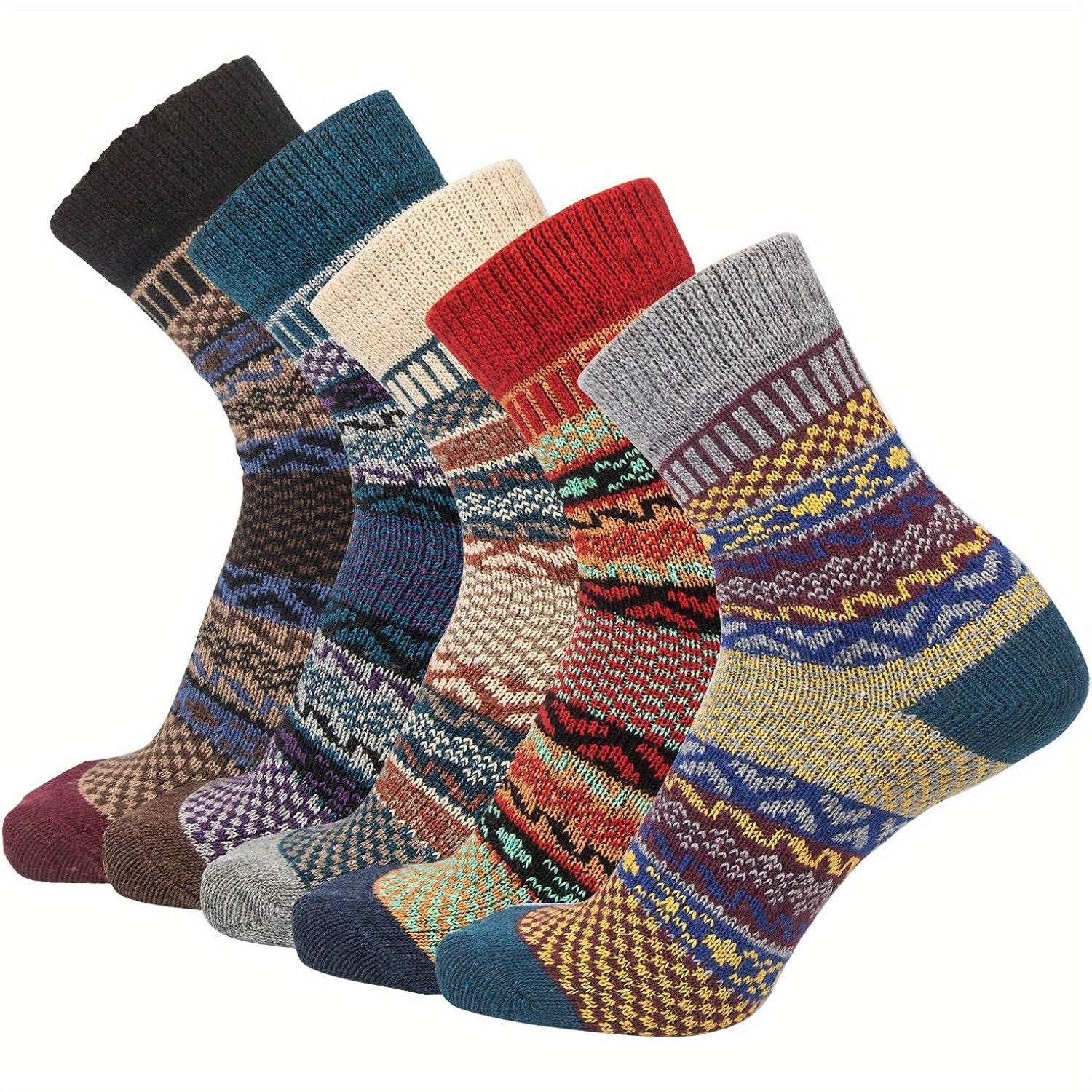 5 Pairs Wool Socks Winter Warm Cozy Soft Crew Socks Men Women Christmas Gift