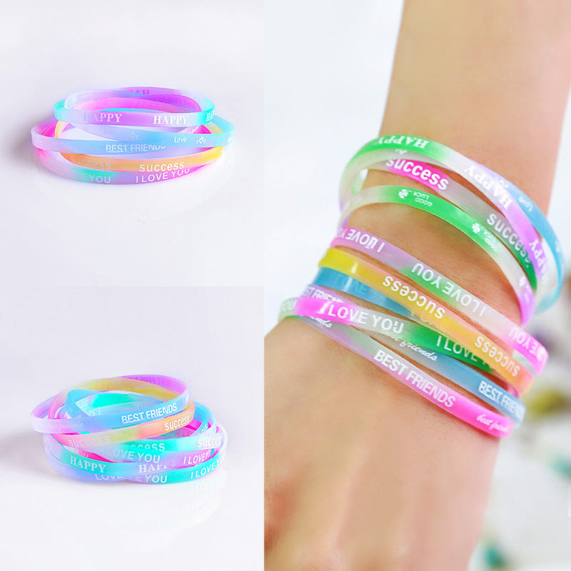 10 Pcs Candy Silicone Letter Sports Bracelet Wristband