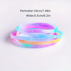 10 Pcs Candy Silicone Letter Sports Bracelet Wristband