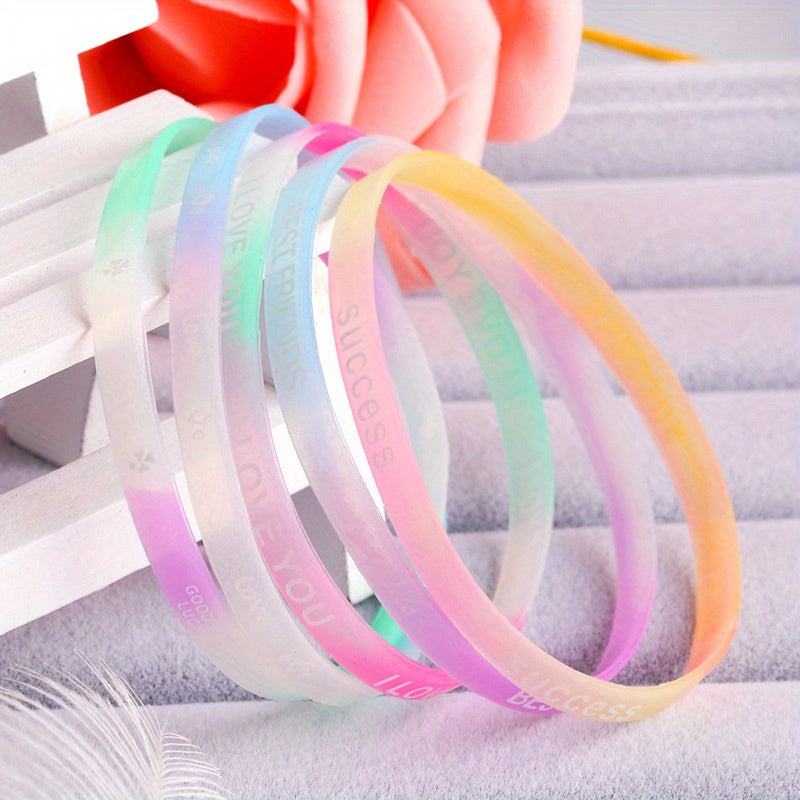 10 Pcs Candy Silicone Letter Sports Bracelet Wristband