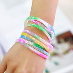 10 Pcs Candy Silicone Letter Sports Bracelet Wristband