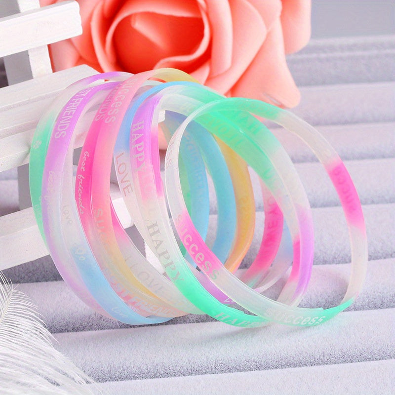 10 Pcs Candy Silicone Letter Sports Bracelet Wristband