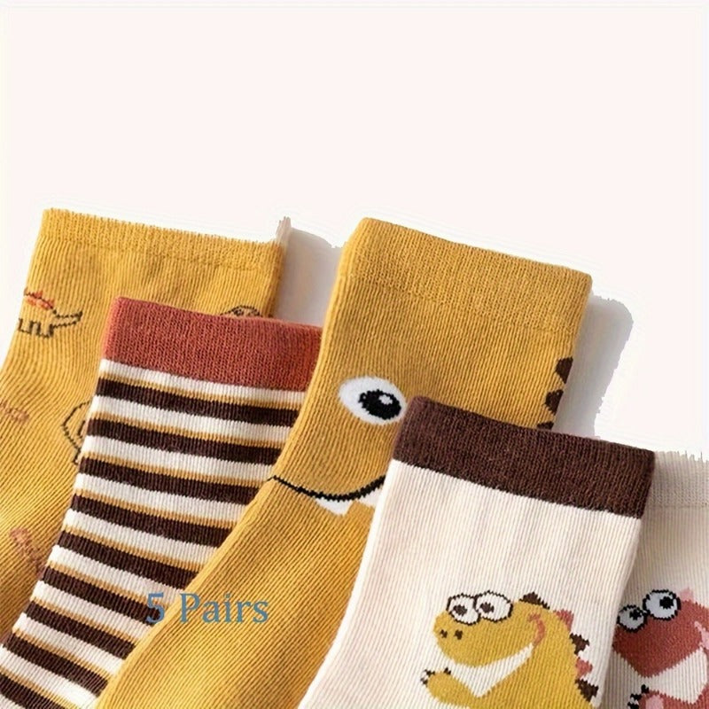 5 Pairs Dinosaur Pattern Socks Kids Sports Warm Socks