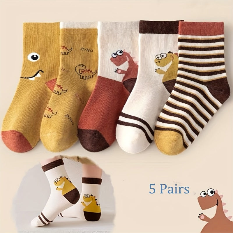 5 Pairs Dinosaur Pattern Socks Kids Sports Warm Socks
