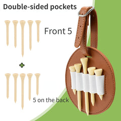 Golf Bag Tag With 10 Tees Set Ball Nail Storage Leather Case Ball Storage Bag