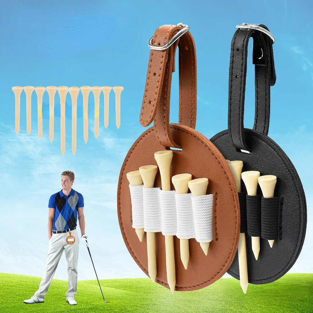 Golf Bag Tag With 10 Tees Set Ball Nail Storage Leather Case Ball Storage Bag