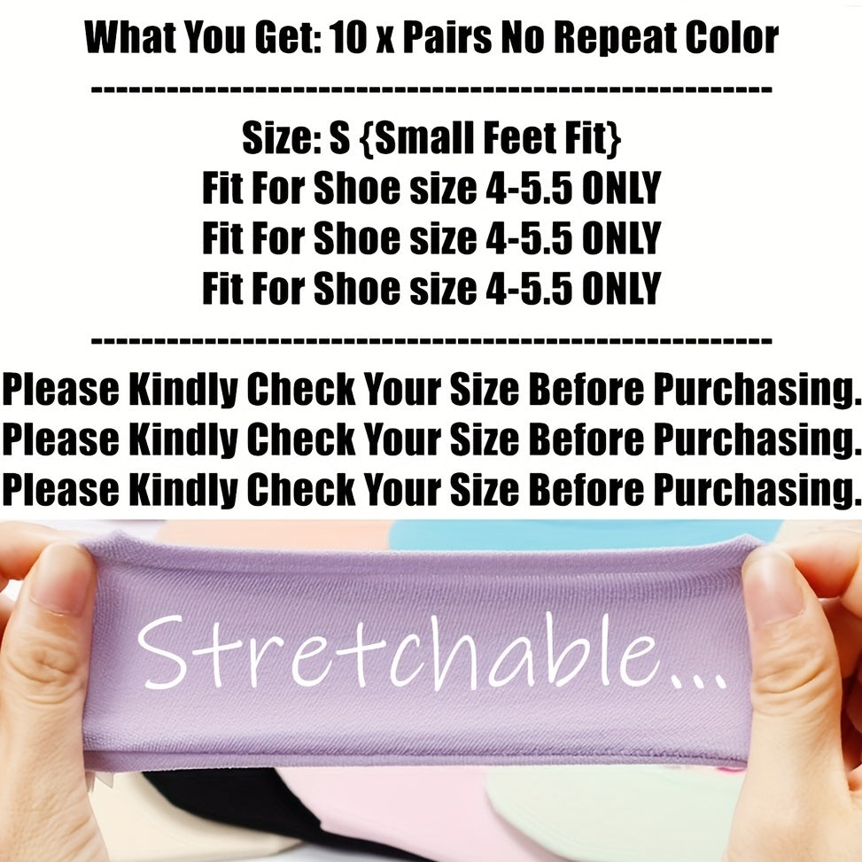 10 Pairs Women's Invisible Crew Socks Breathable Casual for High Heels