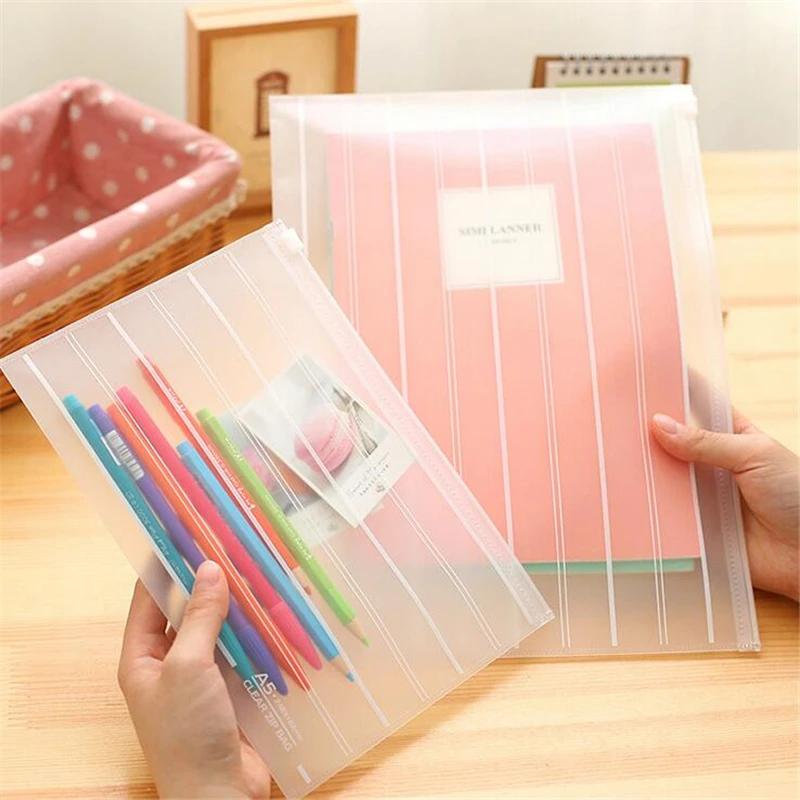 Stripe Translucent A4 Invoice File Bag with Pencil Holder