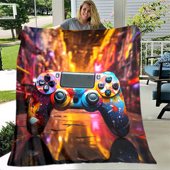 Colorful Gamepad Print Blanket Lightweight Flannel Throw for Sofa Bed