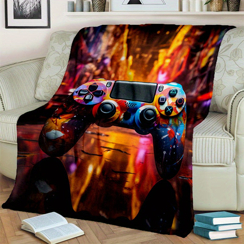 Colorful Gamepad Print Blanket Lightweight Flannel Throw for Sofa Bed