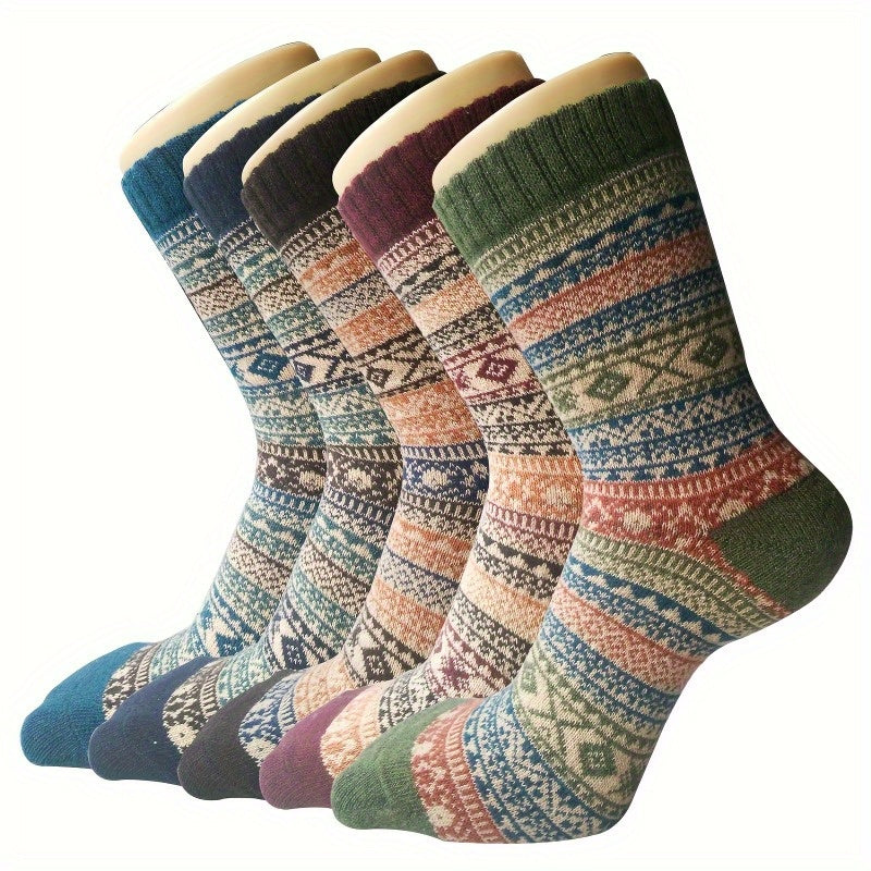 Teen's Ethnic Stripe Crew Socks Warm Thermal Comfy Unisex Outdoor Wear