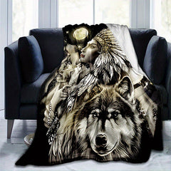 Indian Wolf Pattern Blanket Quilt Cover Travel Bedding Outlet Throw Blanket