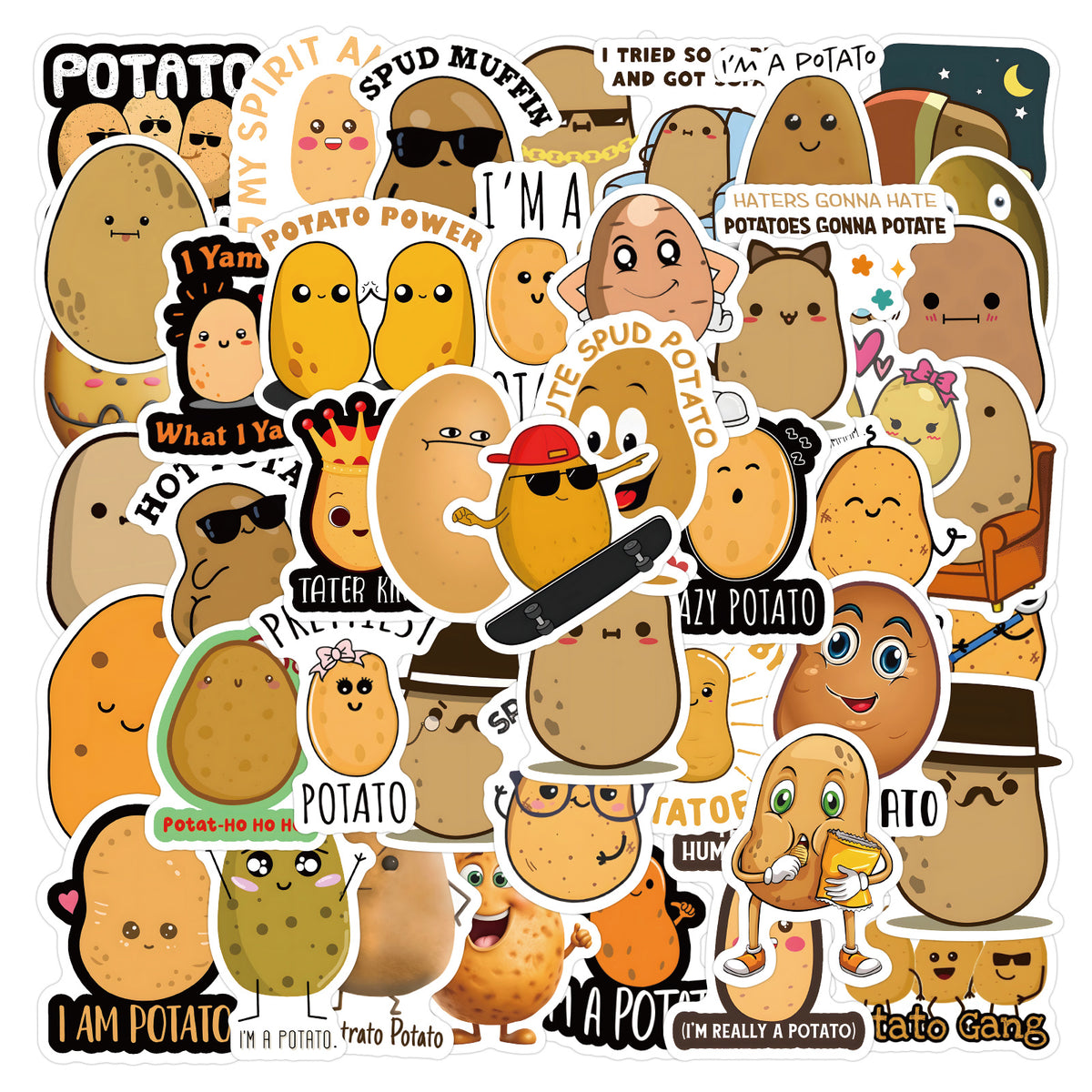 62pcs Potato Man Graffiti Stickers for Cars Laptops Mugs Waterproof DIY