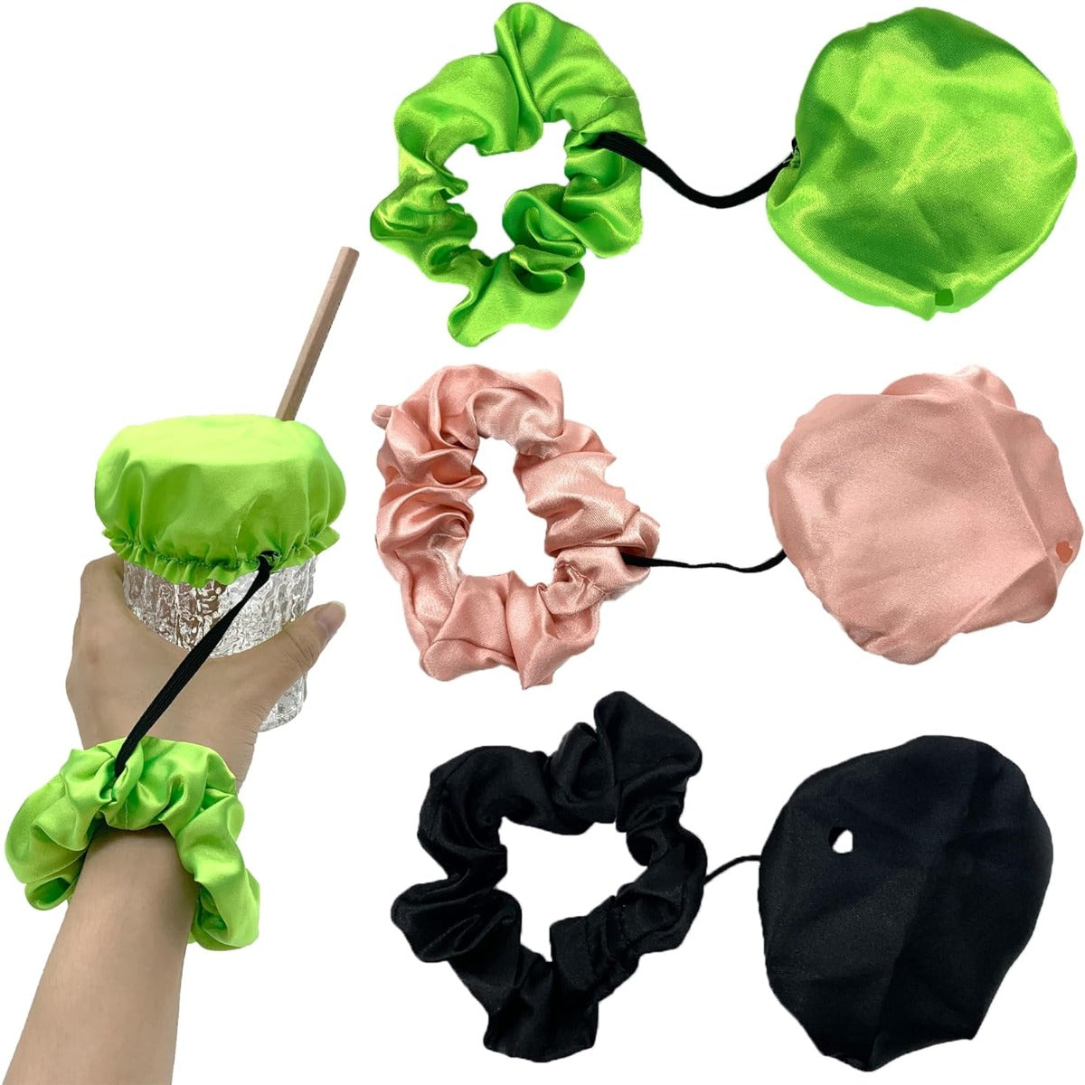 Cup Cover Hair Rings Set with Drinking Hole Scrunchie