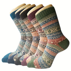 5 Pairs Winter Warm Crew Socks Vintage Breathable