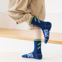 5 Pairs Kids Sports Socks, Letters Print, Sweat Absorption, Comfortable
