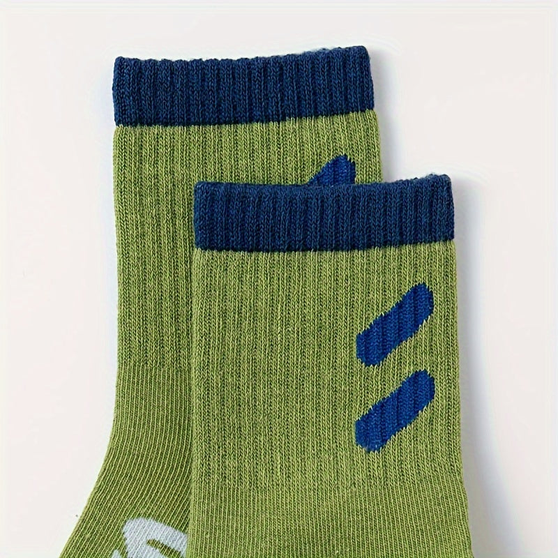 5 Pairs Kids Sports Socks, Letters Print, Sweat Absorption, Comfortable