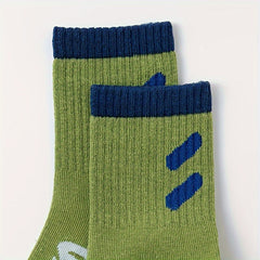 5 Pairs Kids Sports Socks, Letters Print, Sweat Absorption, Comfortable