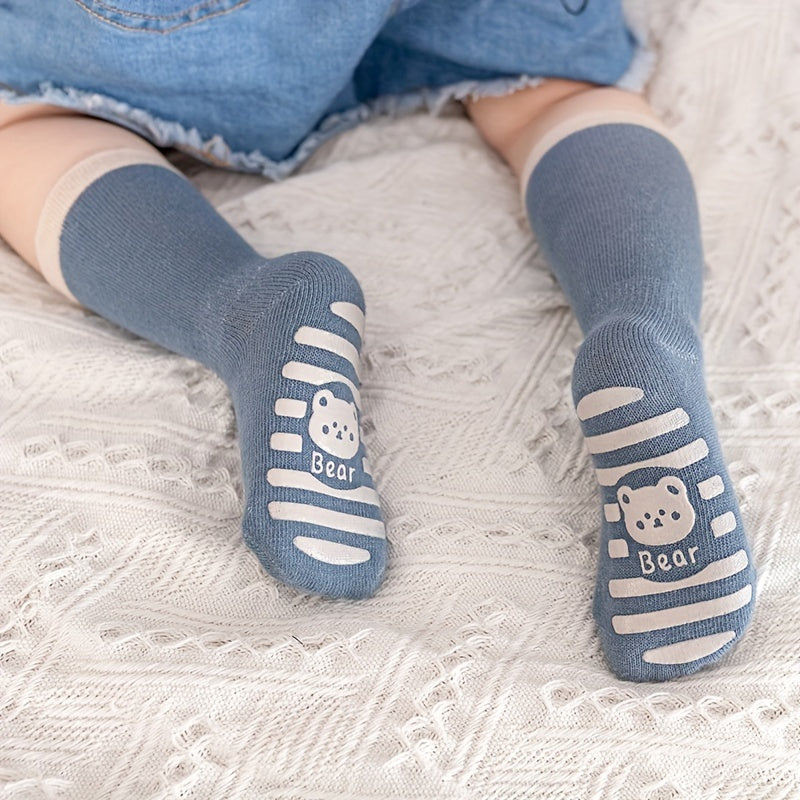 3 Pairs Baby Girl's Non Slip Calf Socks Animal Pattern Cotton Blend